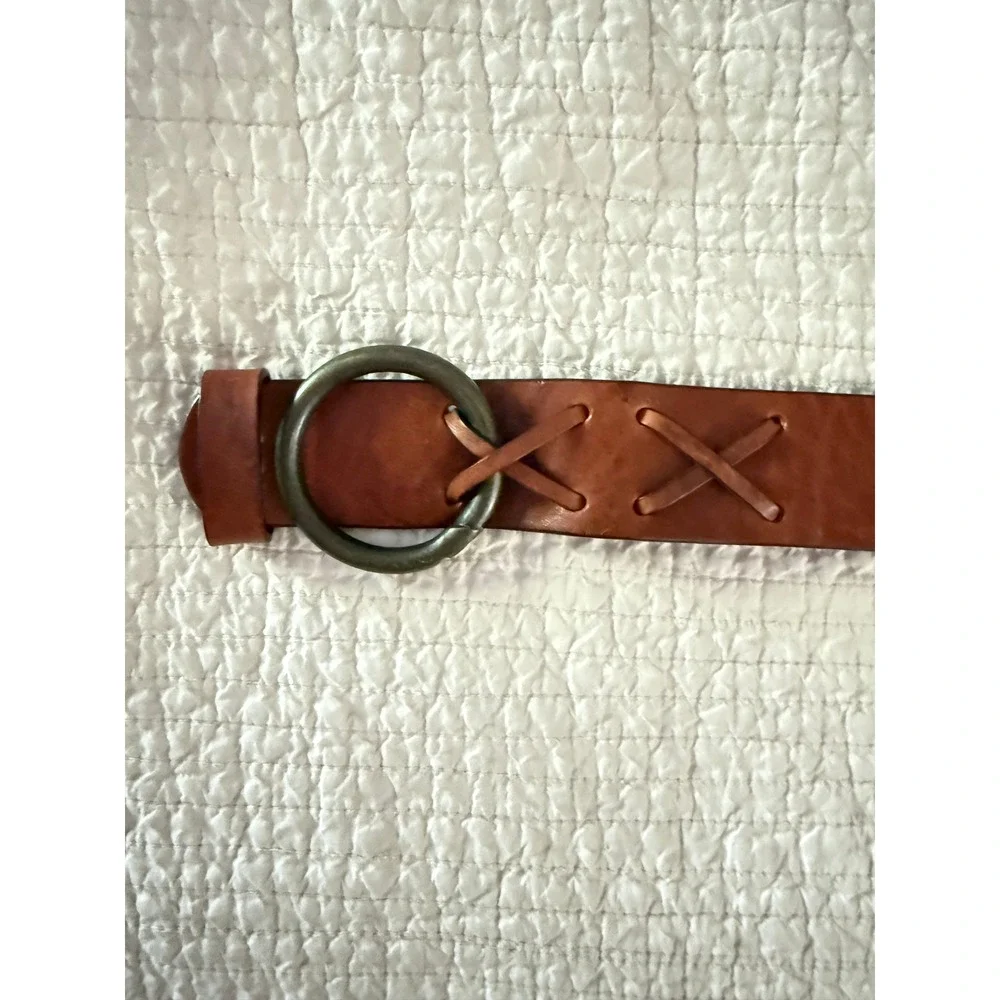 Sundance Cognac Leather O Ring Boho Western Wide Belt Size S
